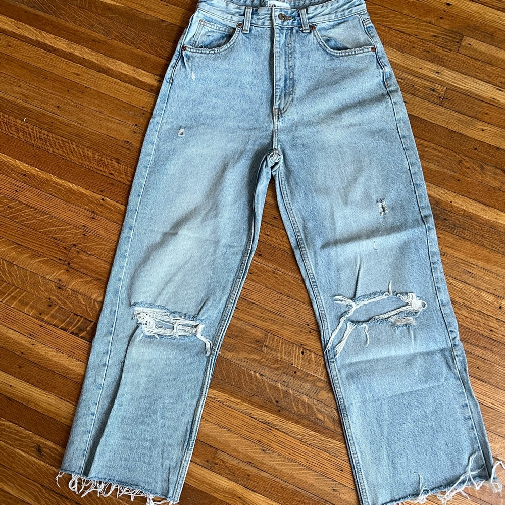 Zara ripped flare jeans